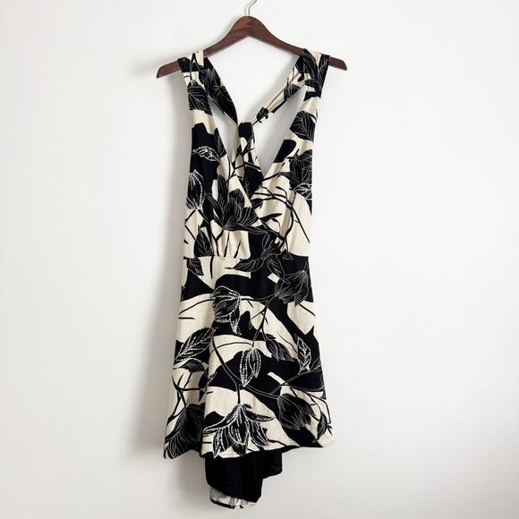 ABERCROMBIE Linen Floral Wrap Open Back Mini Dress Black White XL Petite - Picture 4 of 11